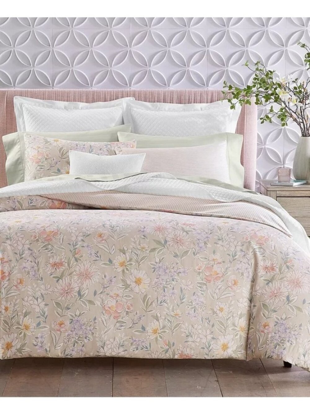 Charter Club Border Garden Comforter Set Twin Beige Floral MSRP $170